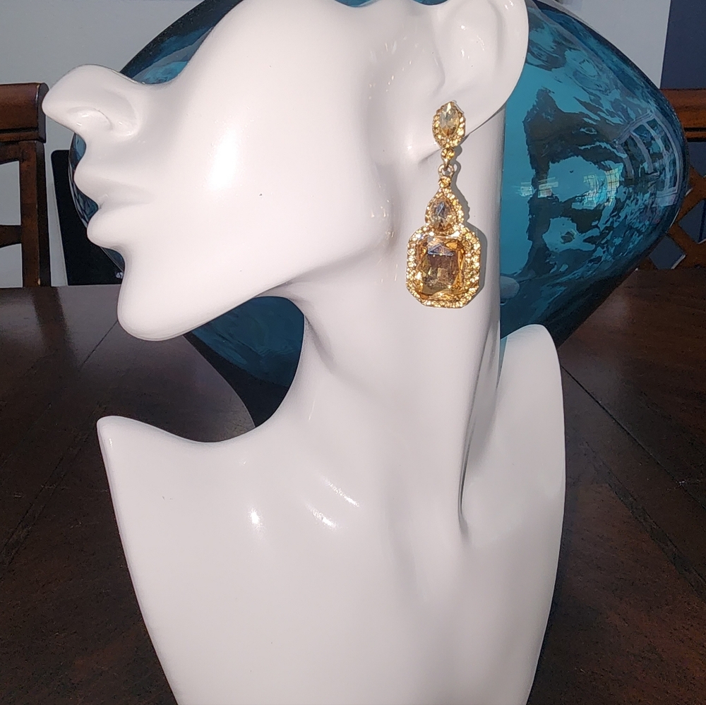 Radiant Gold Crystal Drop Earrings